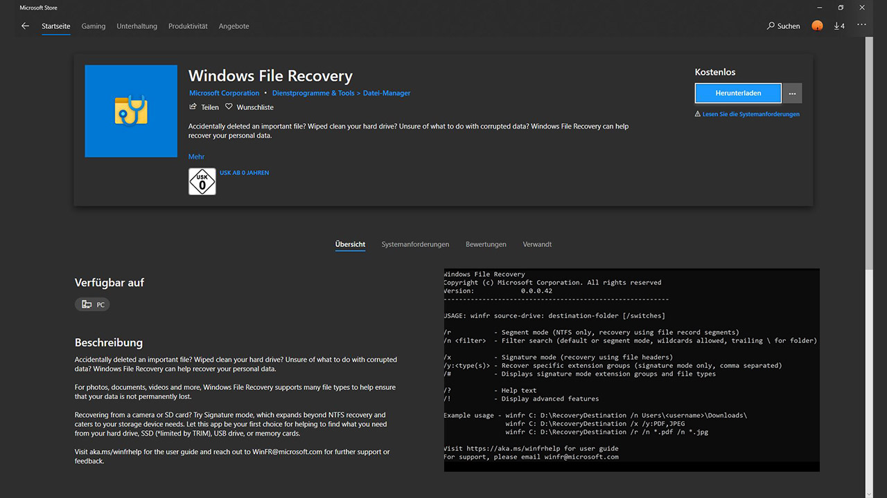 Windows File Recovery: neues Bordmittel zur Datenrettung
