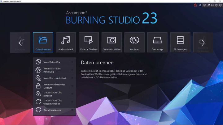 ashampoo burning studio 23 oberflaeche dunkel web