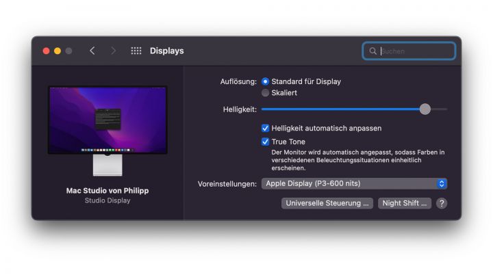 Mac Studio Display Einstellungen web